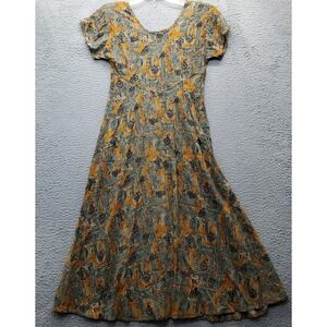 Vtg PETITE Jazz Maxi Dress Womens 4 Multicolor Patterned Shoulder Pads USA Made